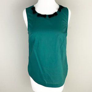 Crown & Ivy Hunter Green Sleeveless Holiday Top Black Velvet Bow Small